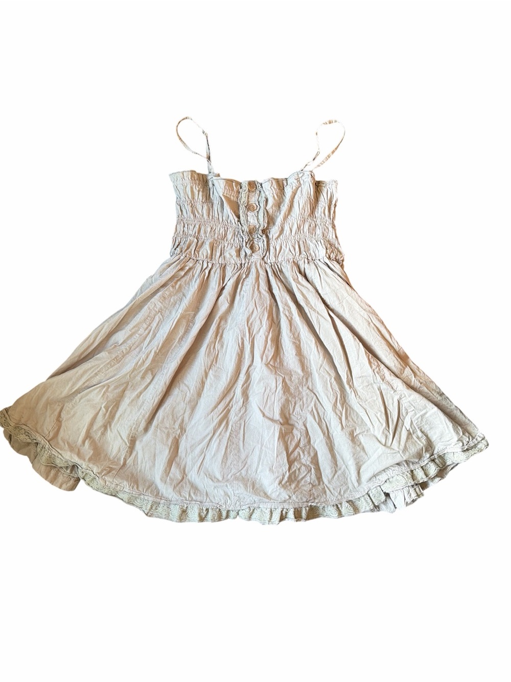 Western Boho Baby Doll Light Cream Spaghetti-Strap Flowy 100% Cotton Sundress 12